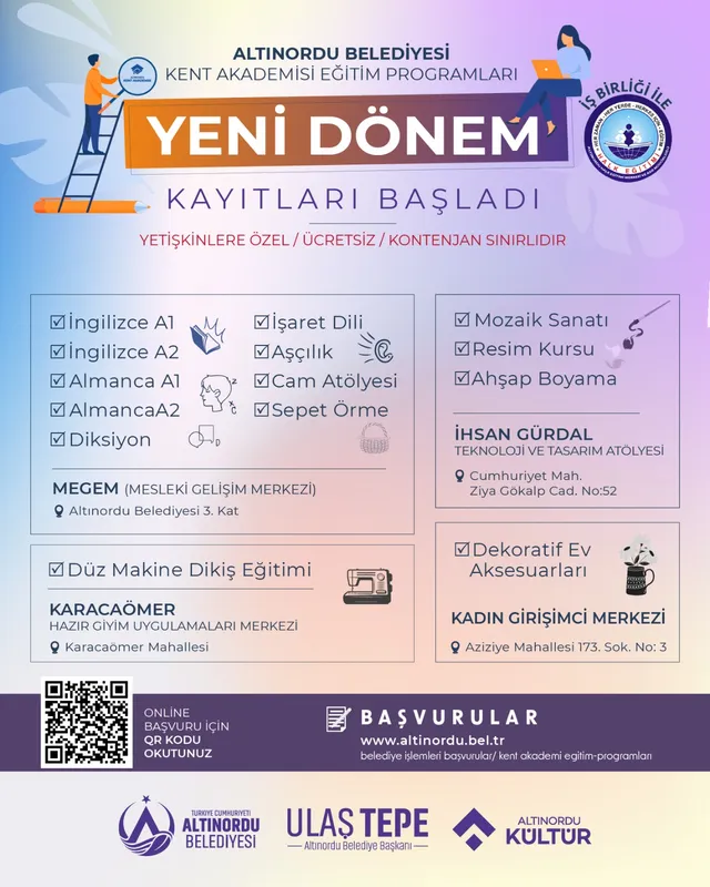 ALTINORDU BELEDİYESİ KENT AKADEMİSİ’NDE YENİ DÖNEM KAYITLARI BAŞLADI